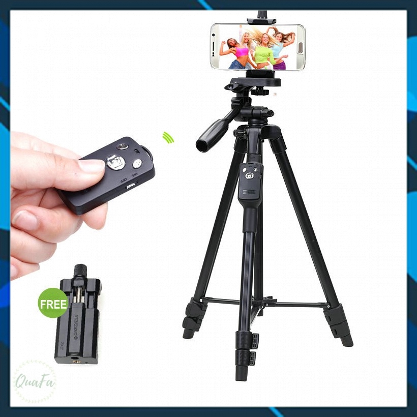 Chân Đế Điện Thoại, Máy Ảnh YunTeng VCT-5208RM Kèm Bluetooth, Kẹp Điện Thoại 360 Xoay Ngang, Dọc | BigBuy360 - bigbuy360.vn