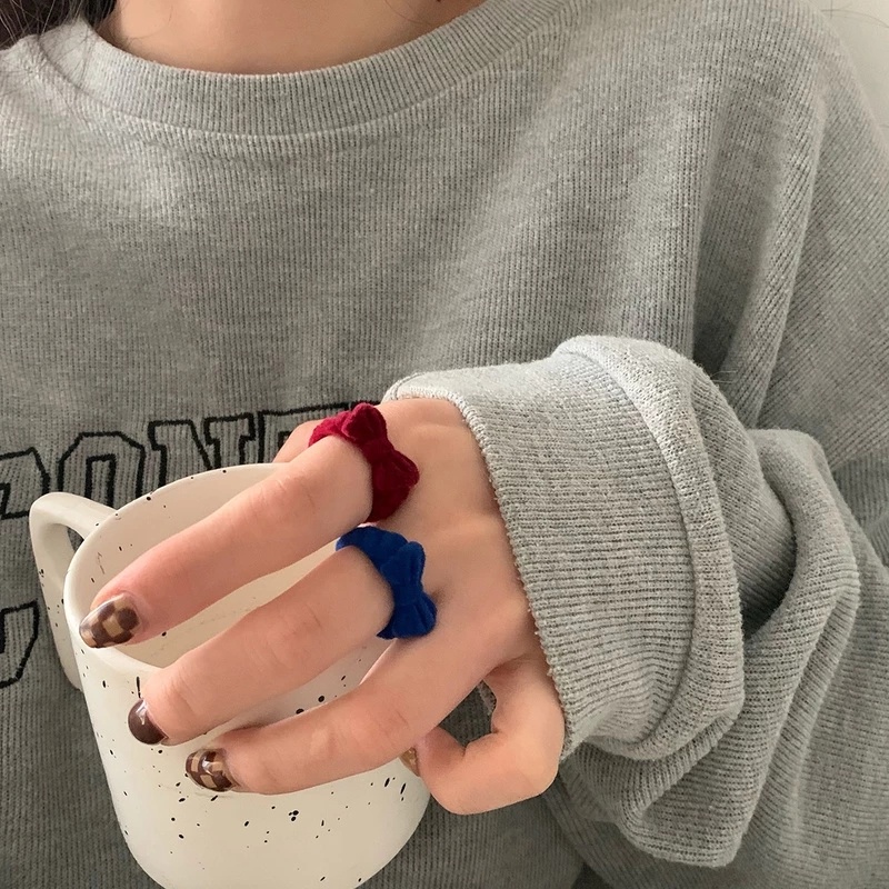 Nhẫn Hở Hình Nơ Vải Nhung Màu Đỏ Rượu Vang Vintage Hợp Thời Trang Cho Nữ