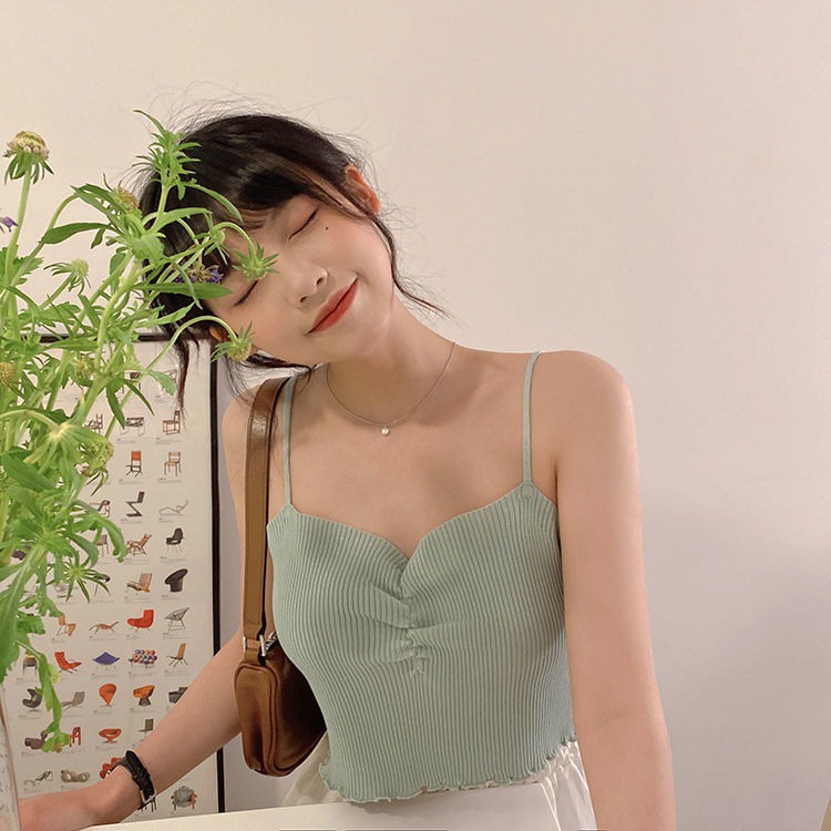 Áo hai dây ZHELIHANGFEI dệt kim màu sắc đơn giản quyến rũ thời trang cho nữ