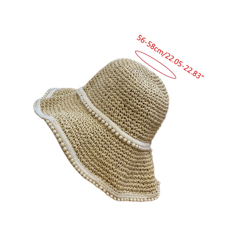 Han Chic Mũ Rơm Chống Nắng Đính Hạt Ngọc Trai Gấp Gọn Được Cho Đi Du Lịch Bãi Biển Giảm Tia UV Harm