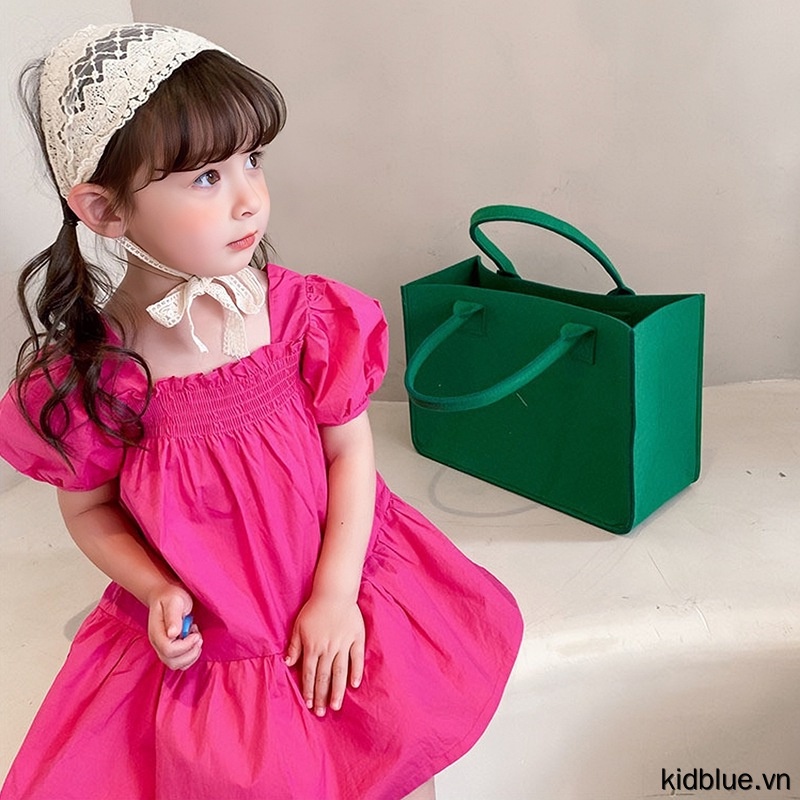 Đầm Chữ A Cổ Vuông Xếp Ly Thời Trang Thường Ngày Cho Bé Gái 3-8 Tuổi