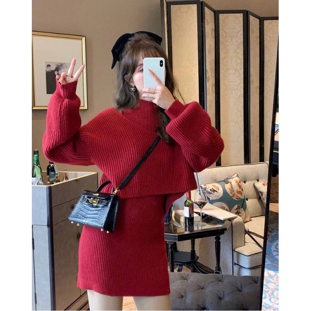 Set Đầm Body Đỏ Kèm Áo Cổ Tim Tay Dài Set Merry Christmas Ạ Sắm 1 E Diện Noel Hết Sẩy