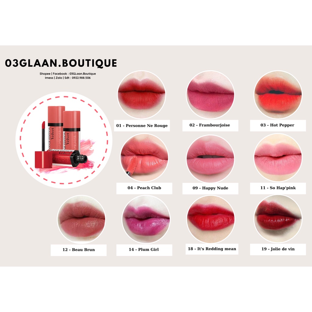 Son BJ Velvet Made In France - Bourjois Rouge Edition Velvet Cam Kết Chuẩn Auth màu 02 03 04  09 11 12 14 18