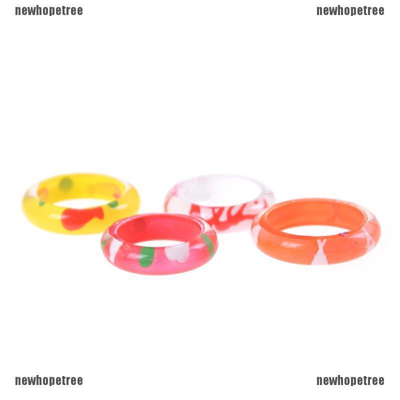 Set 10 nhẫn nhựa Acrylic nhiều màu cho bé gái