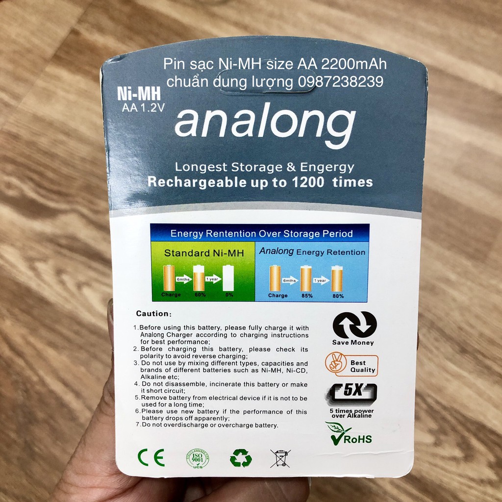 Pin sạc AA 2200mAh Analong-BPI chuẩn dung lượng siêu bền kèm bộ sạc