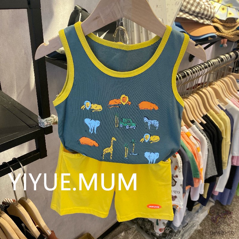 Bộ Áo Thun Cotton Sát Nách + Quần Short Cá Tính Cho Bé Trai Kiểu Hàn Quốc