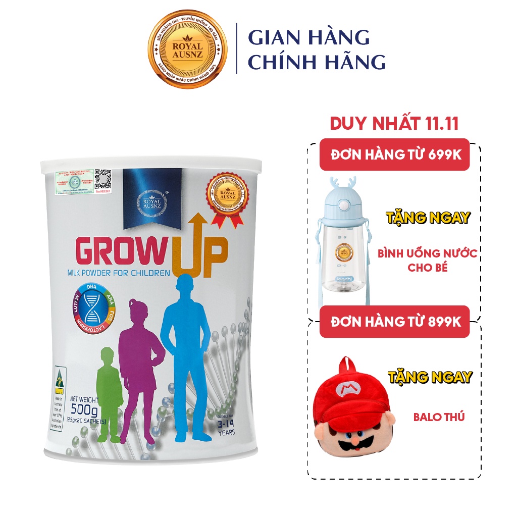 Sữa Bột Hoàng Gia Úc GROW UP MILK POWDER Hỗ Trợ Phát Triển Chiều Cao Cho Trẻ Từ 3-14 Tuổi 500g