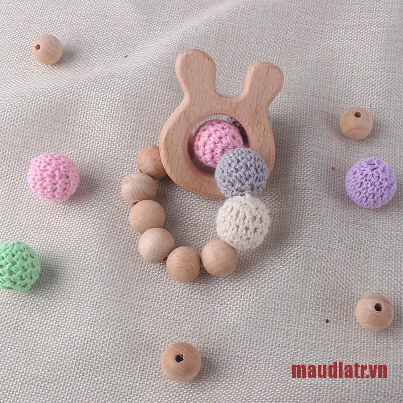 ATRMA 5# Wooden Rattle Beech Bear Hand Teething Ring Baby Rattles Play Stroller