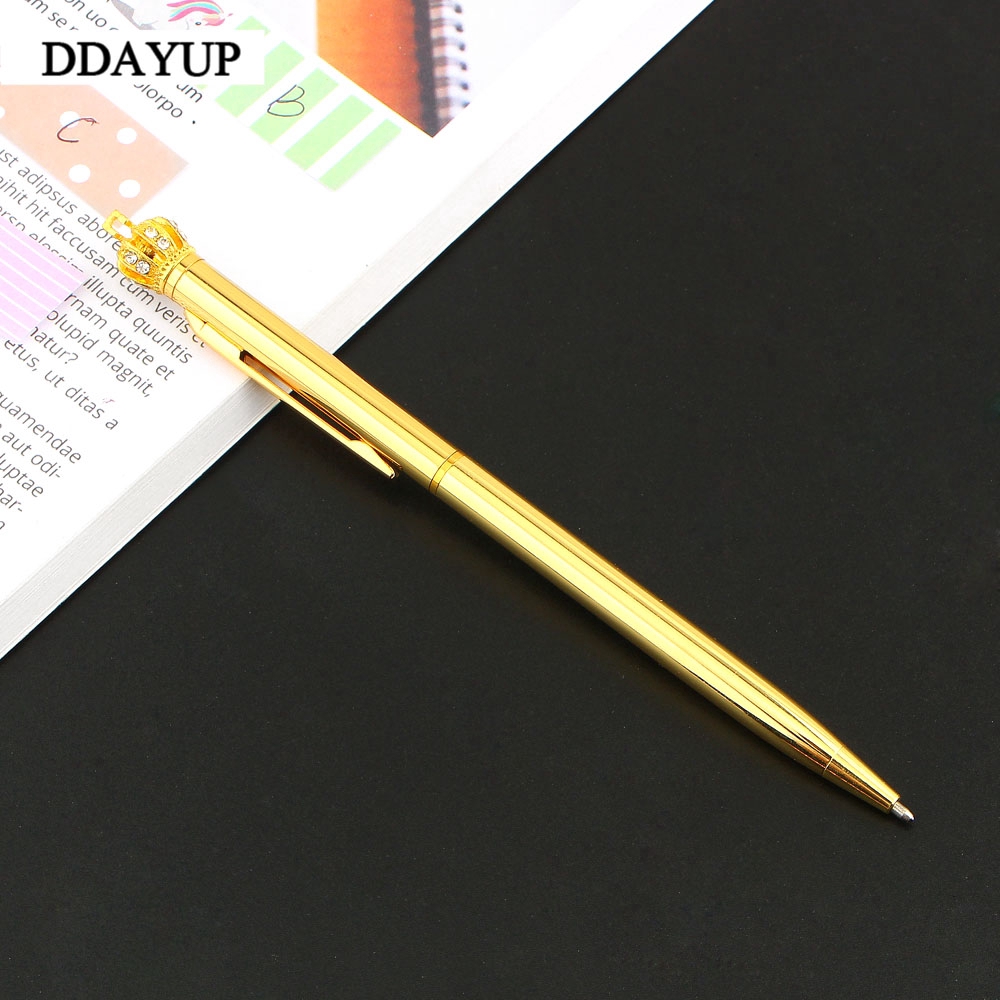 Bút bi ngòi 1.0mm phối hình vương miện màu vàng đính kim cương nhân tạo tiện dụng cho văn phòng/ trường học