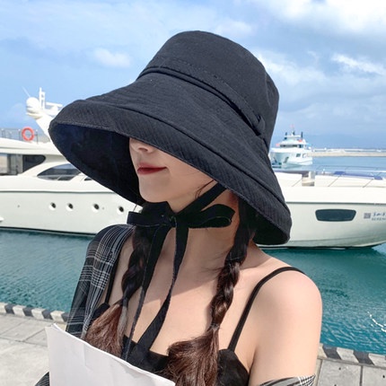Mũ vành rộng, mũ đi biển cột dây che nắng phong cách Nhật Hàn
