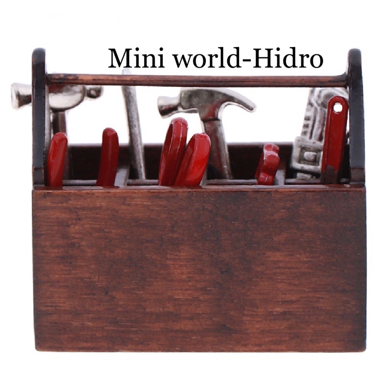 Set dụng cụ sửa chữa bằng gỗ mini tí hon dùng cho Búp bê BJD 1/12, 1/8 trang trí nhà búp bê. Combo miniature, Dollhouse