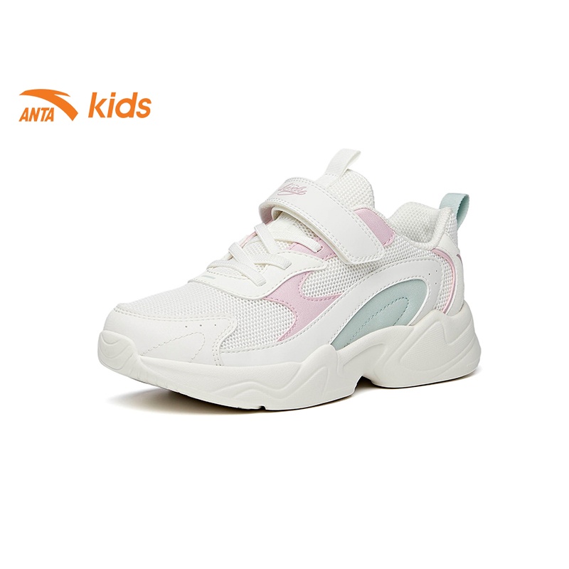 Giày thời trang bé gái Anta Kids W322138885, quai dán tiện lợi, upper mặt lưới thoáng khí