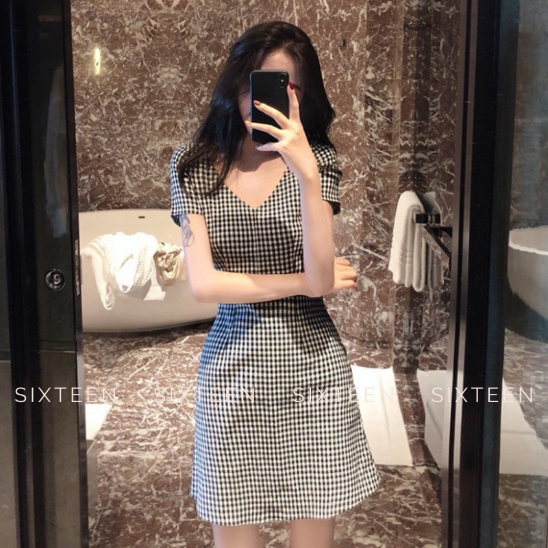 Đầm Nữ, Đầm Nữ Kẻ Caro, Váy Kẻ Chiết Eo Dáng Ôm Phong Cách Nữ Tính, Nhẹ Nhàng SIXTEEN. | BigBuy360 - bigbuy360.vn