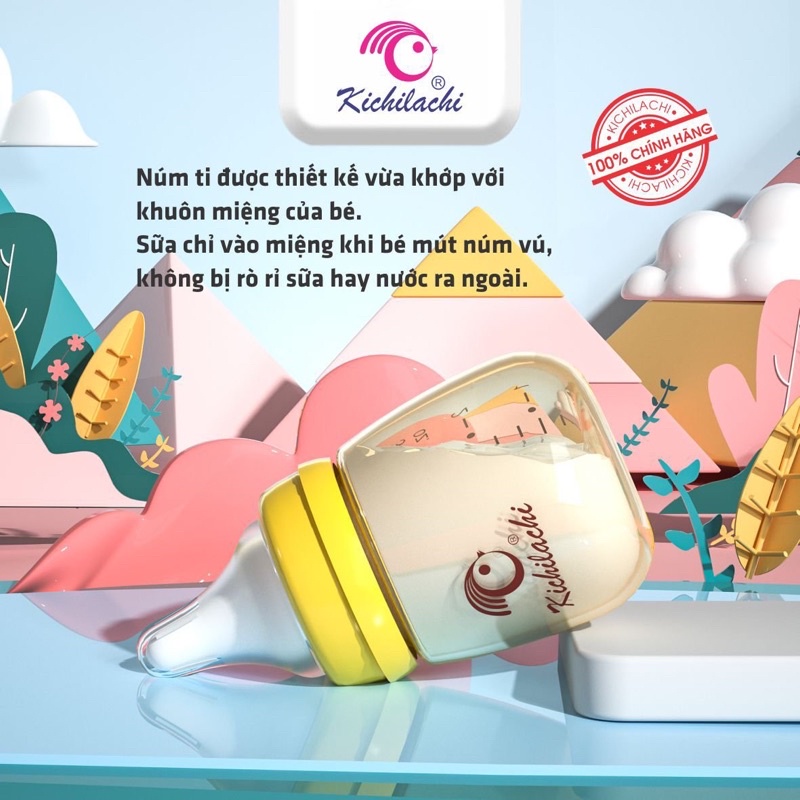 Bình Sữa Sơ Sinh Ppsu Cổ Hẹp Kichilachi 80ml Núm Ti Siêu Mềm Chống Sặc Và Đầy Hơi Cho Bé