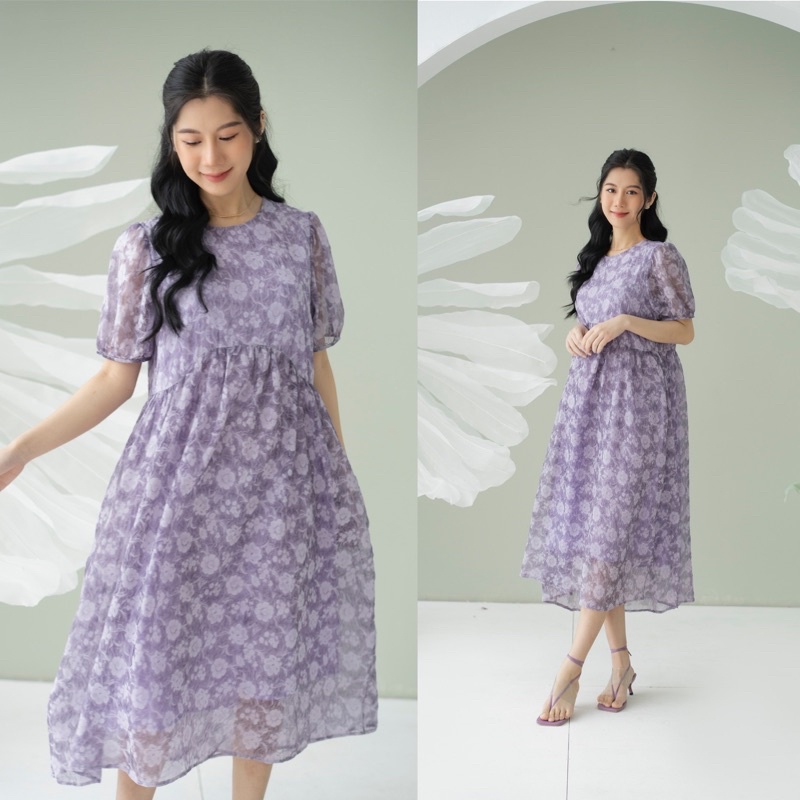 Đầm Hoa Dập Nhăn Dáng Babydoll Phong Cách Hàn Quốc Nhẹ Nhàng Nữ Tính Có Sẵn 3 Gam Màu HOT Năm Nay