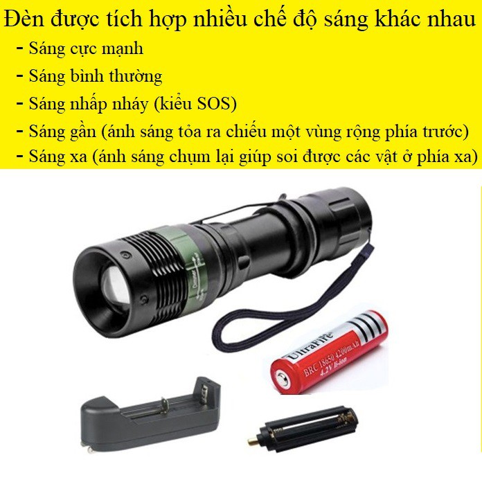 Bộ Đèn Pin Led Siêu Sáng HY-815 + Giá Đỡ Kẹp Trên Xe Đạp, Vỏ Bằng Hợp Kim Nhôm Siêu Bền, Có Thể Soi Ở Gần Hoặc Chiếu Xa