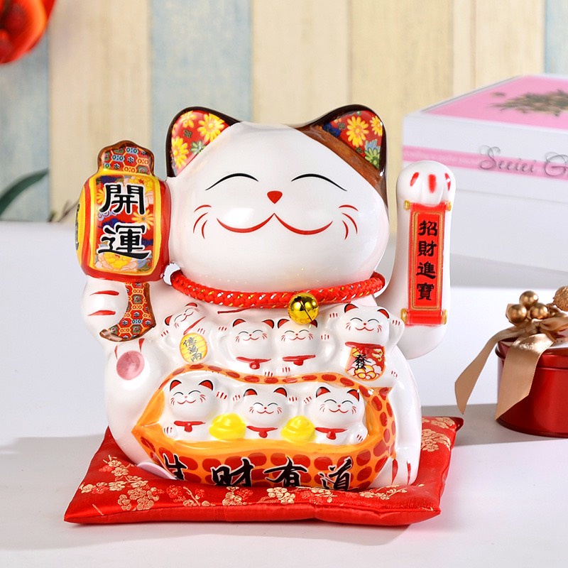 Mèo Thần Tài Vẫy Tay 14cm Mèo Chiêu Tài Lộc Gốm Sứ Giá Rẻ