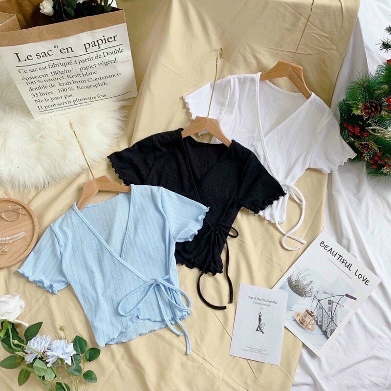 [Ảnh Thật] ÁO CỘT NƠ EO TÀ CHÉO  Chizishop- Mã 0711