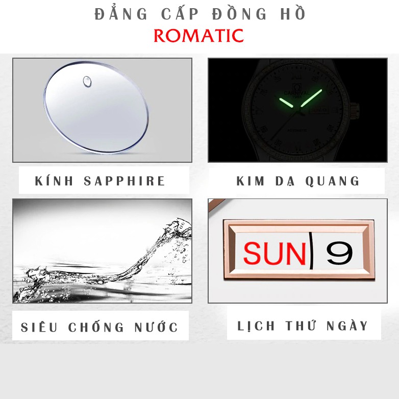 Đồng hồ Nam ROMATIC 8852 GERMANY AMAX, Dây Thép DEMI Sang Trọng, Chống Nước Tốt