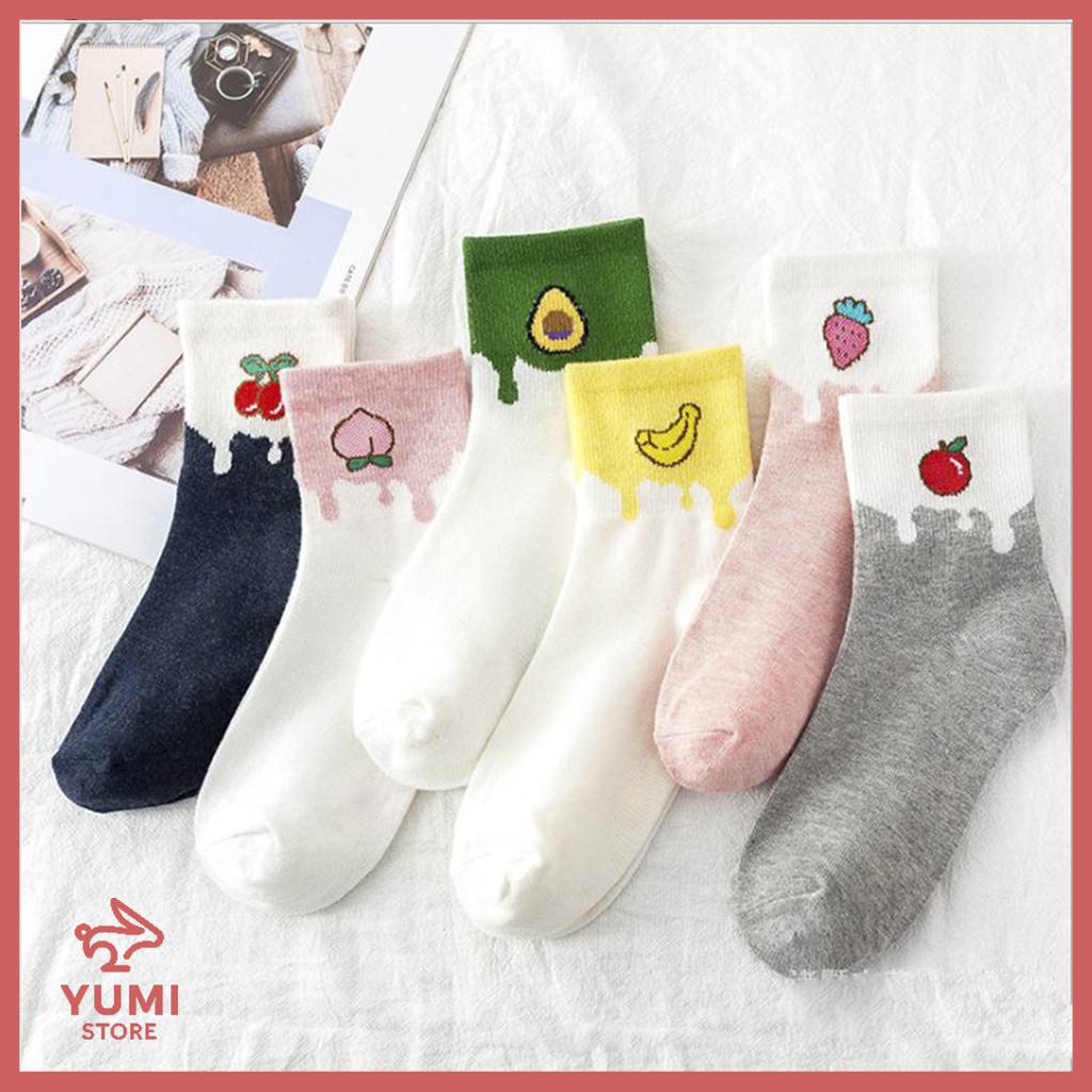 🍌Tất cao cổ KEM HOA QUẢ cực xinh 🌈 Tất vớ ulzzang Hàn Quốc .