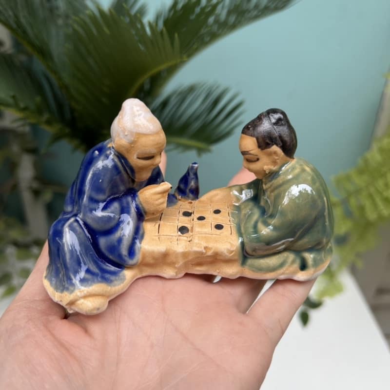 ~ Tượng gốm tiên ông đánh cờ, phụ kiện trang trí sân vườn tiểu cảnh non bộ bể cá.