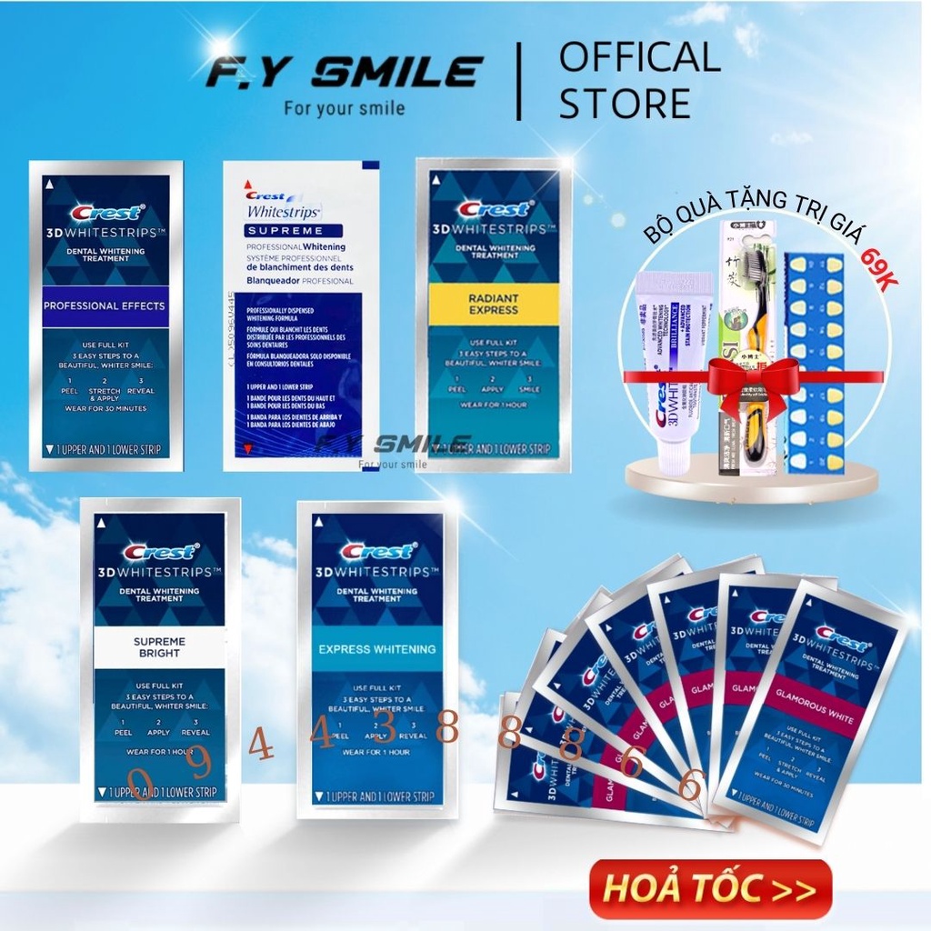 [Combo 7] Miếng dán trắng răng Crest 3D White - Trắng sáng tự nhiên, an toàn men răng