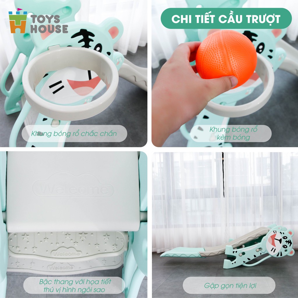 Cầu trượt kèm Khung bóng rổ cho bé Toys House WM19024, hàng chính hãng cao cấp