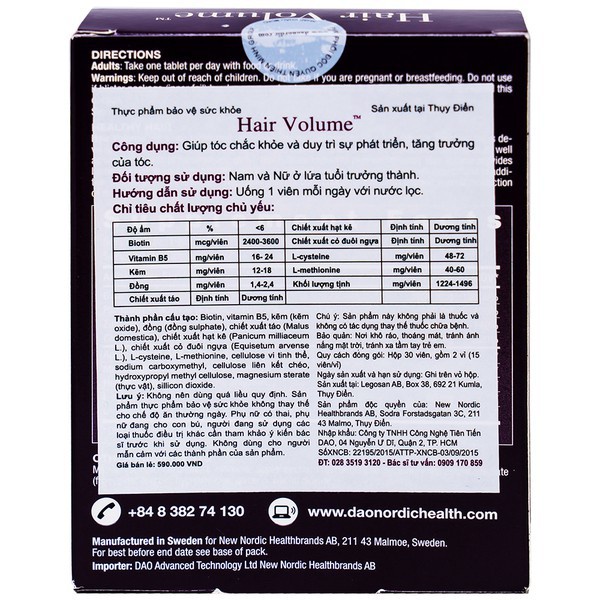 Hair Volume - Viên Uống Dưỡng Tóc giúp tóc dày mượt, chắc khỏe, giảm rụng tóc (30 viên)