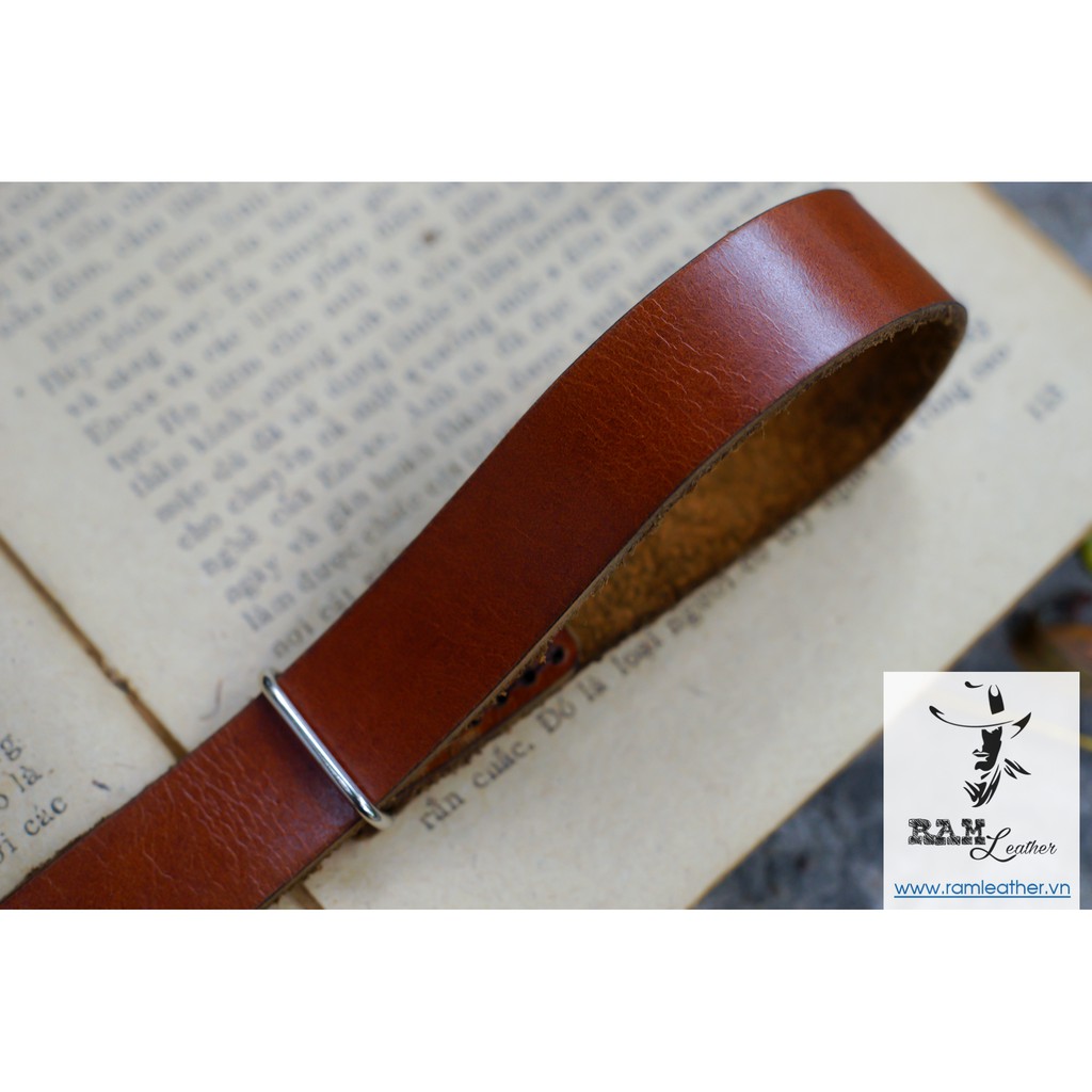 Dây đeo máy ảnh Canon / Nikon / Sony / Fujifilm Da Bò Thật RAM Leather Handstrap Nâu Đỏ