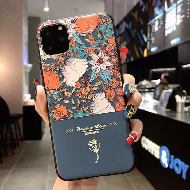 Ốp lưng điện thoại in hoạt hình Blue Red Flower Pattern cho Samsung Galaxy A51 A71 A50S A30S A70 A50 A30 A20 A10 M10 A7 2018 Note 10 9 8 S20 Ultra S10 S9 S8 Plus