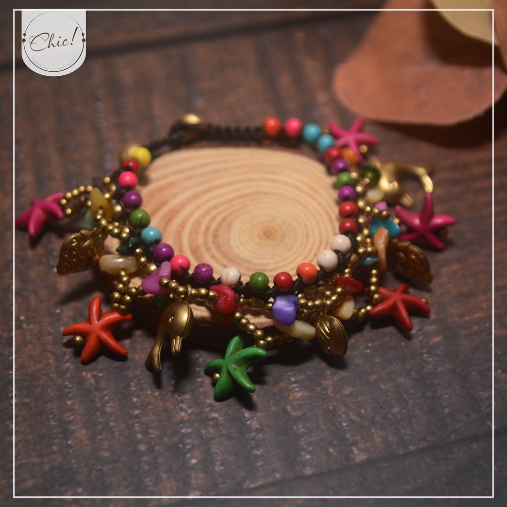 Vòng tay Boho sao biển chất liệu thép mạ đồng phủ lớp sơn chống gỉ