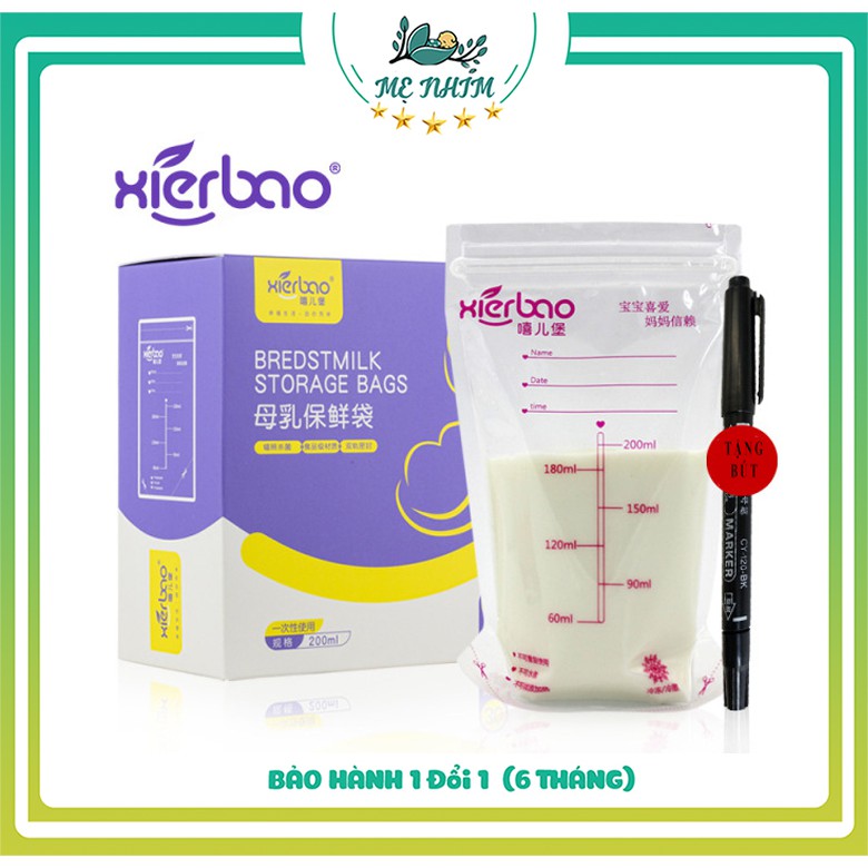 Hộp 30 túi trữ sữa 200ml Túi zip có túi tiệt trùng Xierbao tặng kèm bút Shop mẹ nhím