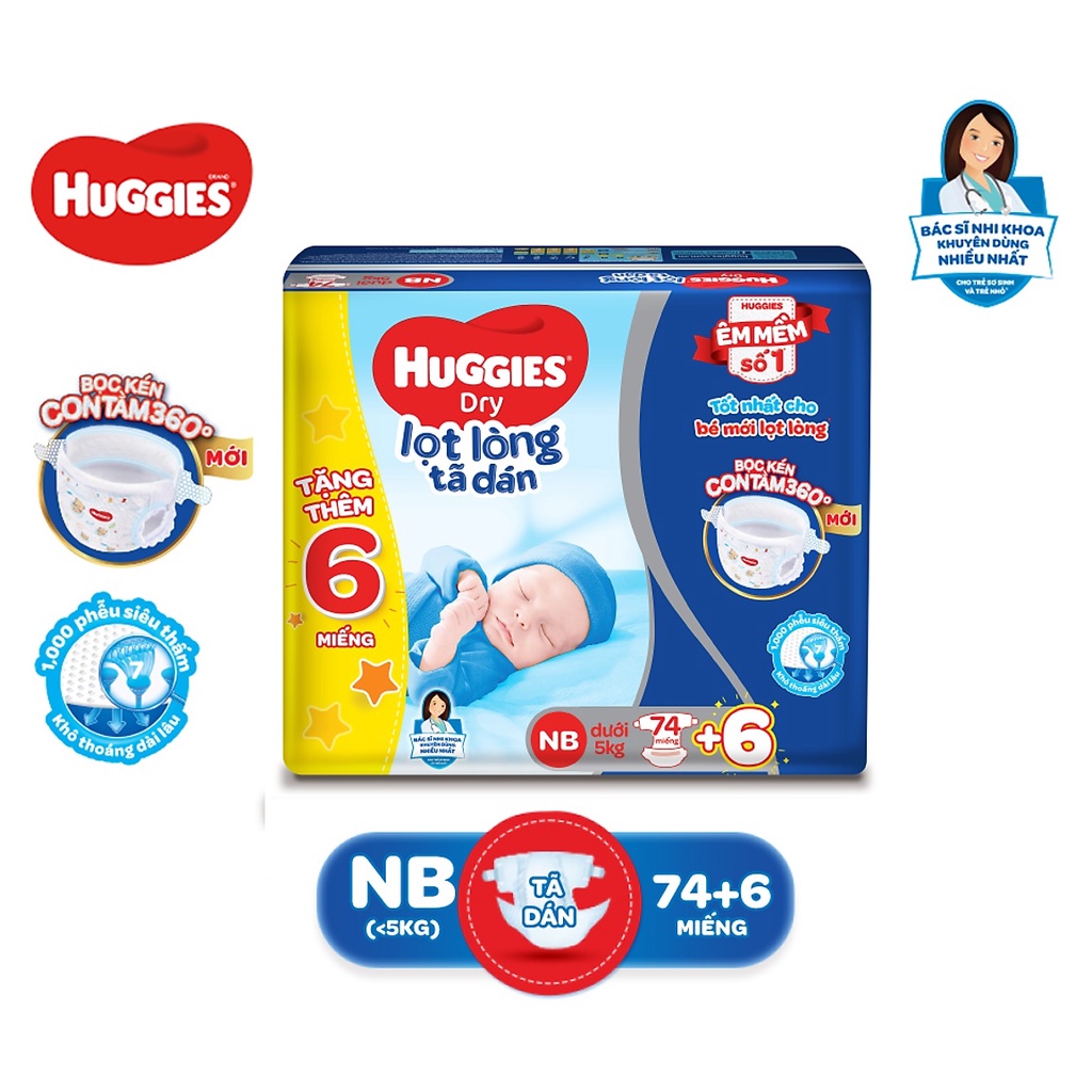 [Cộng Miếng]Tã Dán Sơ Sinh Huggies NB74 - Dưới 5kg (mẫu mới)