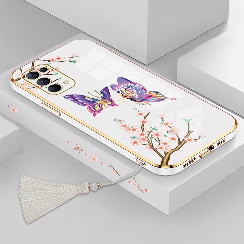 ốp lưng oppo reno 4 reno 5 Ốp Điện Thoại Silicon Họa Tiết Bươm Bướm Kèm Dây Đeo Cho oppo reno 4 reno 5