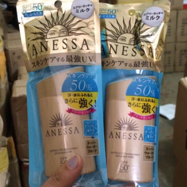 [HÓT]Kem chống nắng cao cấp Anessa Perfect UV Sunscreen Skincare Milk SPF 50+ PA++ dành cho Da Dầu & Da Dầu Mụn màu vàng