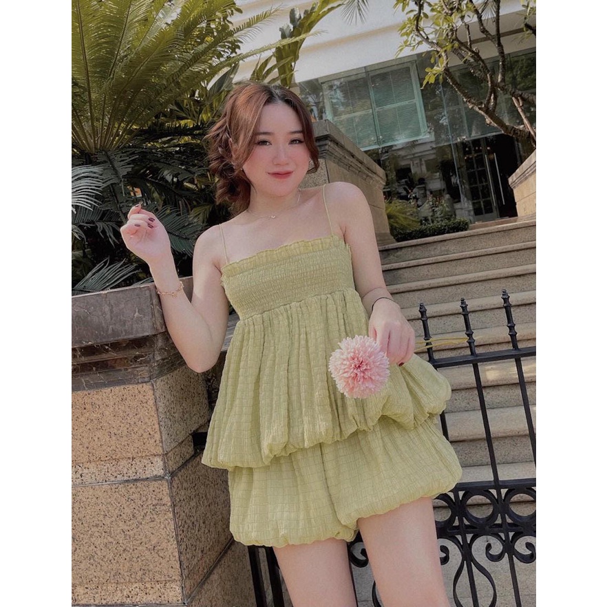 Set bí mặc đi chơi, mặc nhà cho nữ, áo hai dây, vải đũi xốp siêu HOT
