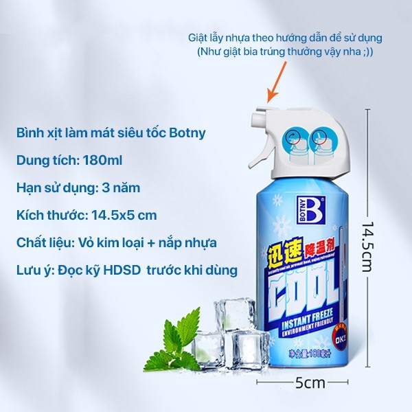 Bình xịt làm lạnh khử mùi tức thời Botny Hando 180ml (Instant Freeze Cool)