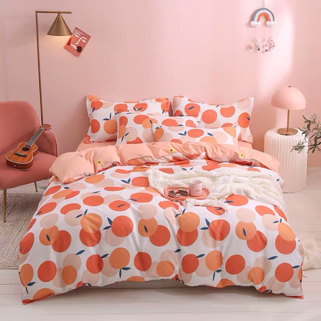 Set Chăn Ga Cotton Poly Táo Nhiều Màu Sắc Ga Cam Nhạt Thoáng Mát Shinbedding.shop