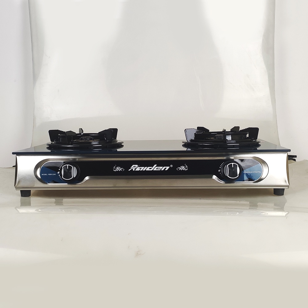 [Chính hãng] Bếp gas đôi mặt kính Raiden RDB-2240 đầu đốt đồng, điếu inox 304, kiềng men có chắn gió