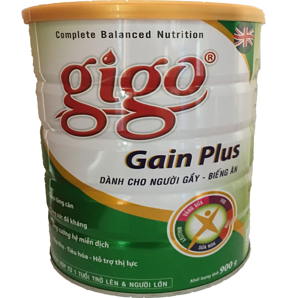 Sữa bột Gigo GIAN Plus 900 gr : sữa bột dinh dưỡng đặc chế cho người gầy có nhu cầu tăng cân.