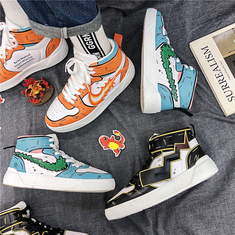 Giày thể thao cổ cao in hình phong cách Pokemon thời trang cho nam size 39-44