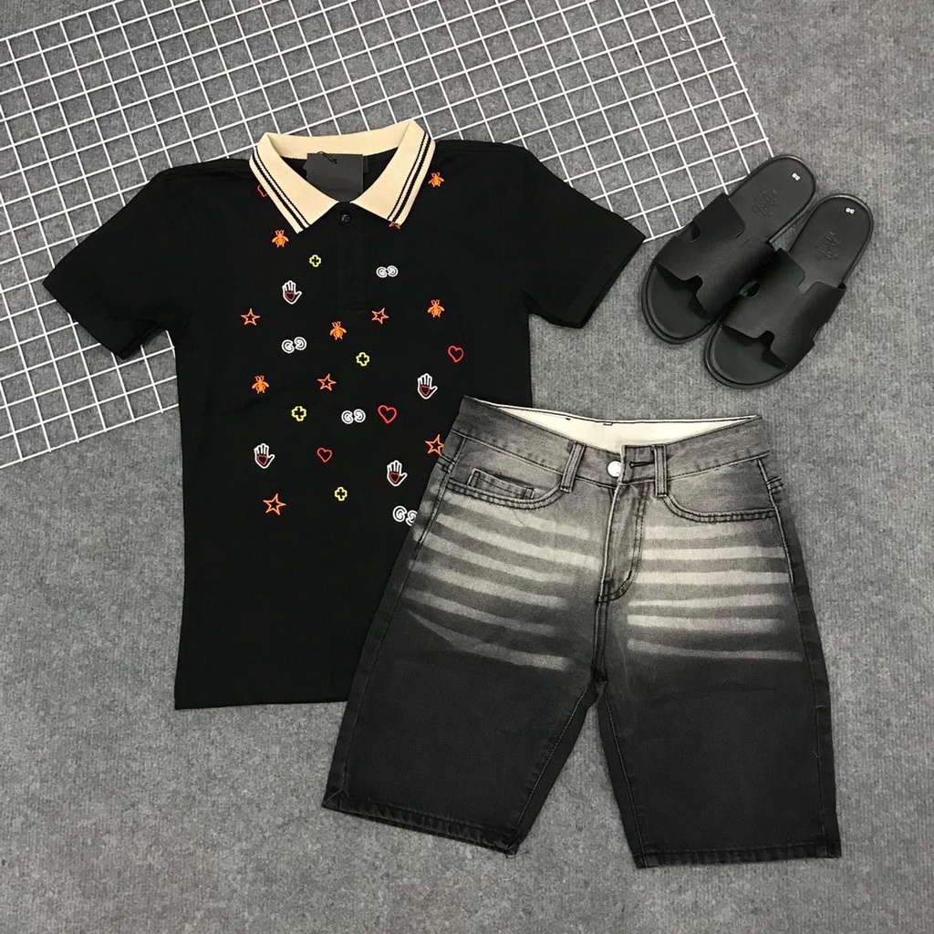 Quần short jean nam short ngắn chất bò cao cấp thêu phối mẫu mới chuẩn đẹp như hình