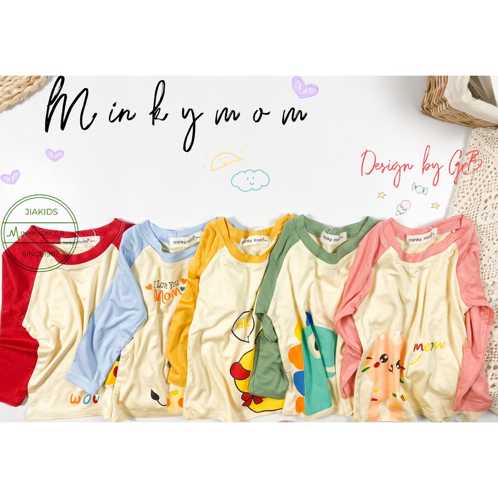 Bộ Dài Tay THUN LẠNH MINKYMOM Giáp Năng In Hình Dễ Thương Cho Bé TD-IN43