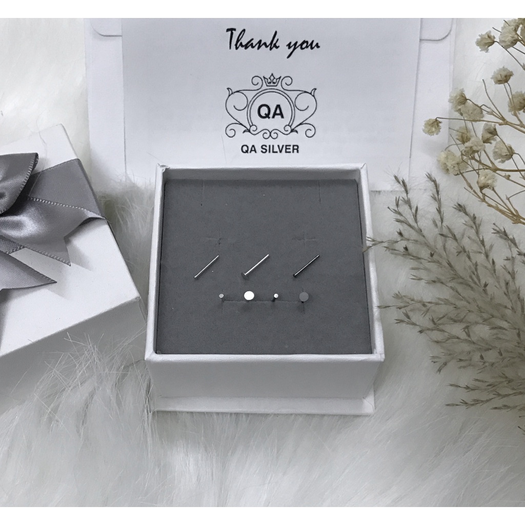 Bông tai bạc đinh tán tròn dẹt nam nữ khuyên tai nụ S925 MINIMAL Silver Earrings QA Silver EA200407