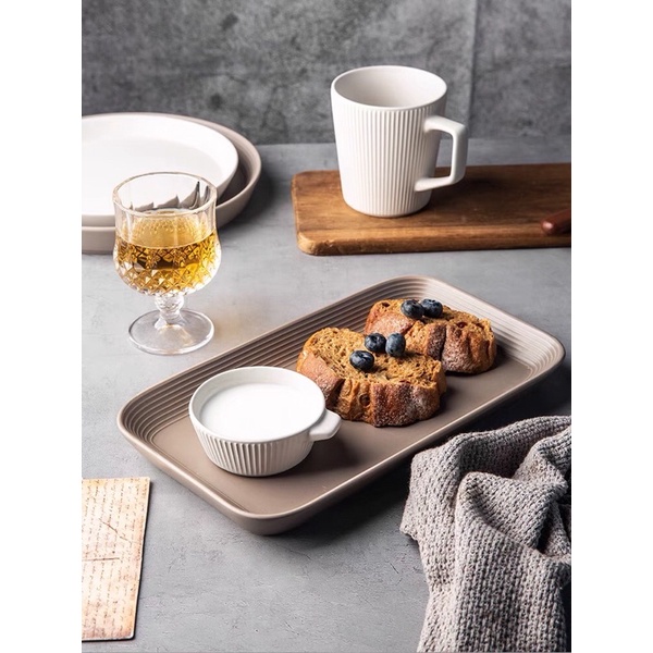 Bộ bát đĩa vân sọc mix màu xám cafe phong cách Bắc Âu sang trọng