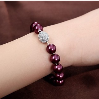 Vòng tay NGỌC TRAI nhân tạo, khóa Bạc 925 Phú Quốc cao cấp 10ly - Tím Hồng Quân