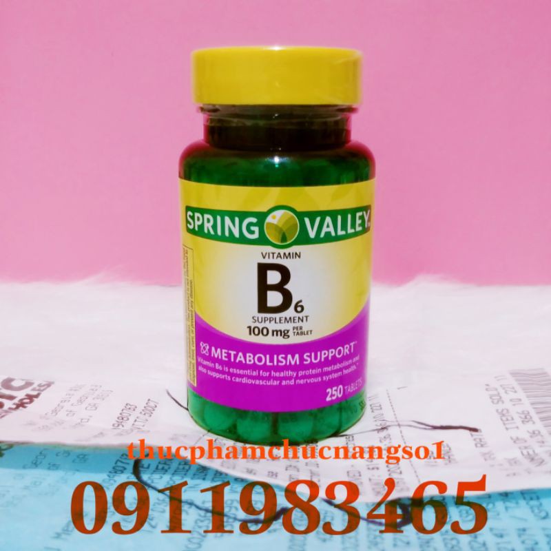 Vitamin B6 Spring Valley 250 Viên Hàng Mỹ Cam Kết Chính Hãng
