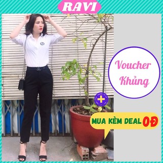 Quần Baggy Nữ Rẻ Đẹp💖𝑭𝑹𝑬𝑬𝑺𝑯𝑰𝑷💖Quần Tây Nữ Cạp Cao Form Suông-Quần Âu Đai X Vải Không Nhăn 1 Màu
