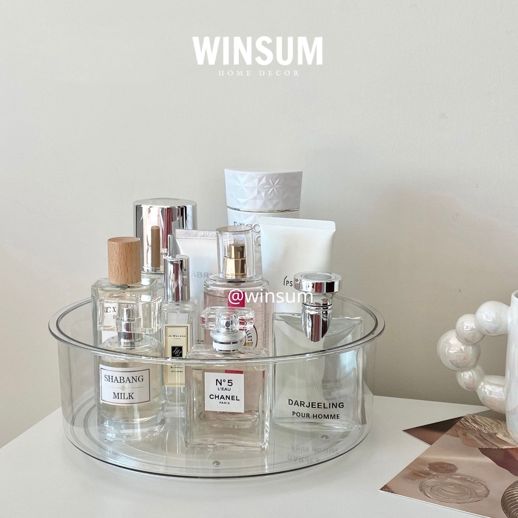 Khay xoay tròn đựng đồ skincare, lọ nước hoa, mỹ phẩm bằng nhựa trong dày dặn - winsum