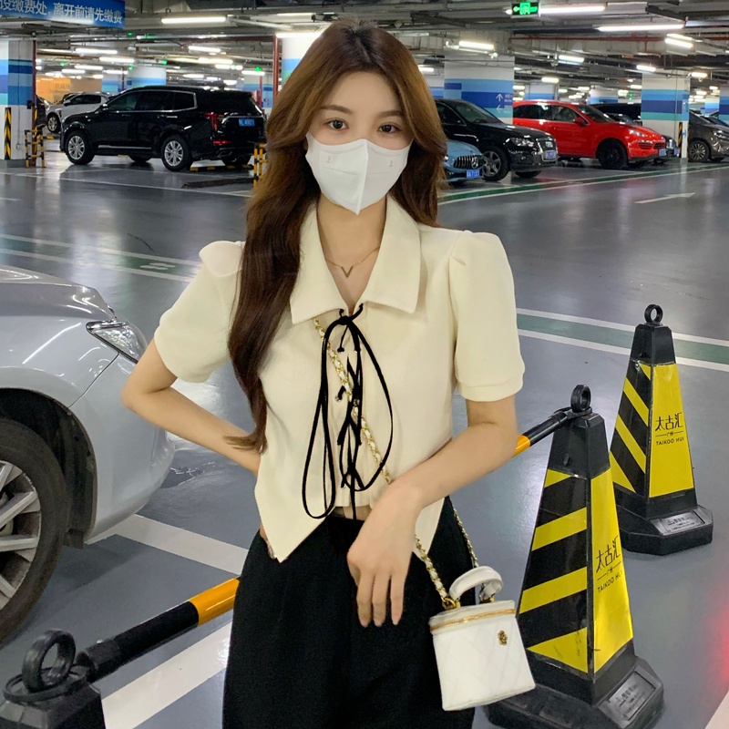 Áo Sơ Mi Tay Ngắn Phồng Cổ Bẻ Thời Trang Cho Nữ